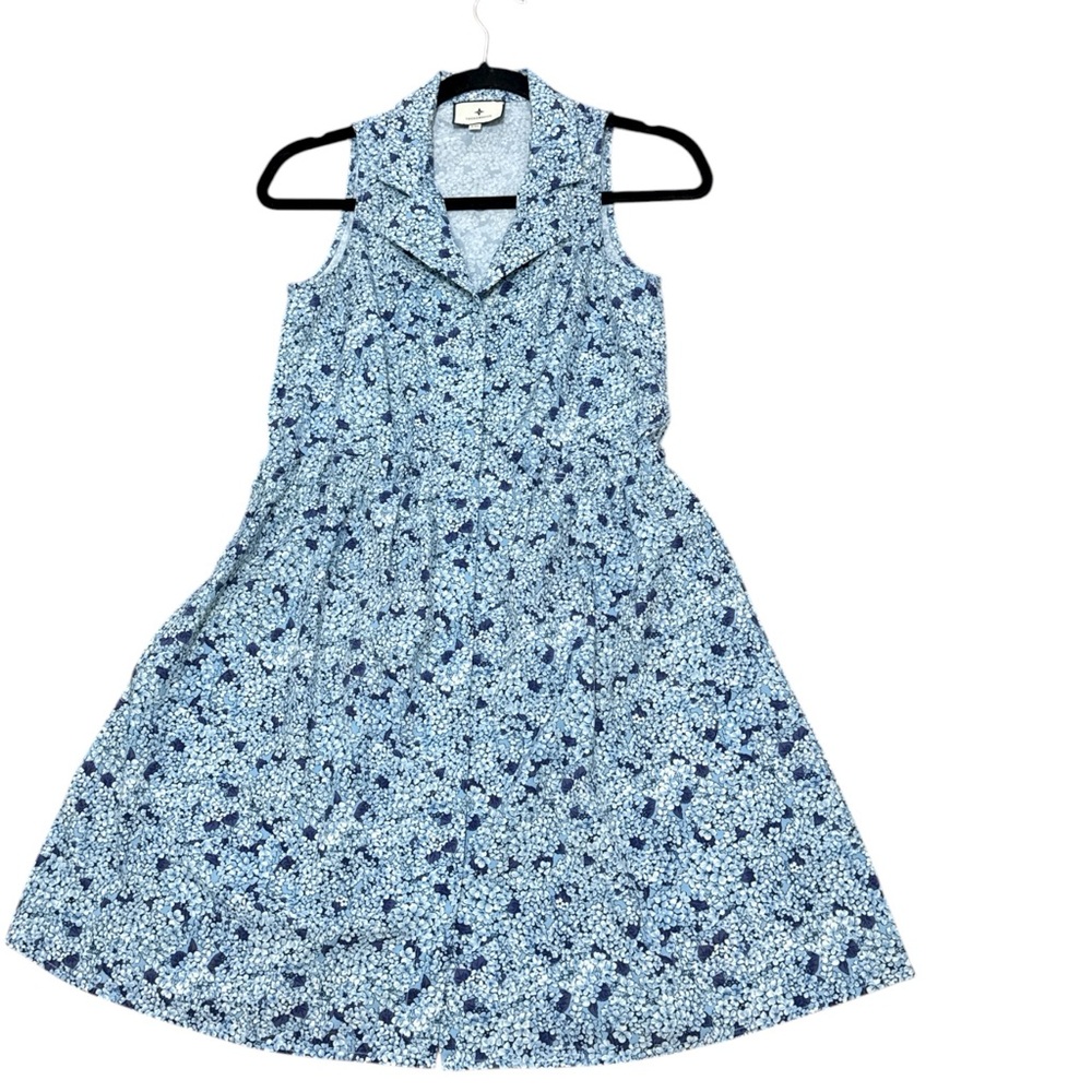 Tuckernuck Royal Shirt Dress Blue Hydrangea Floral Sleeveless EUC Size XXS